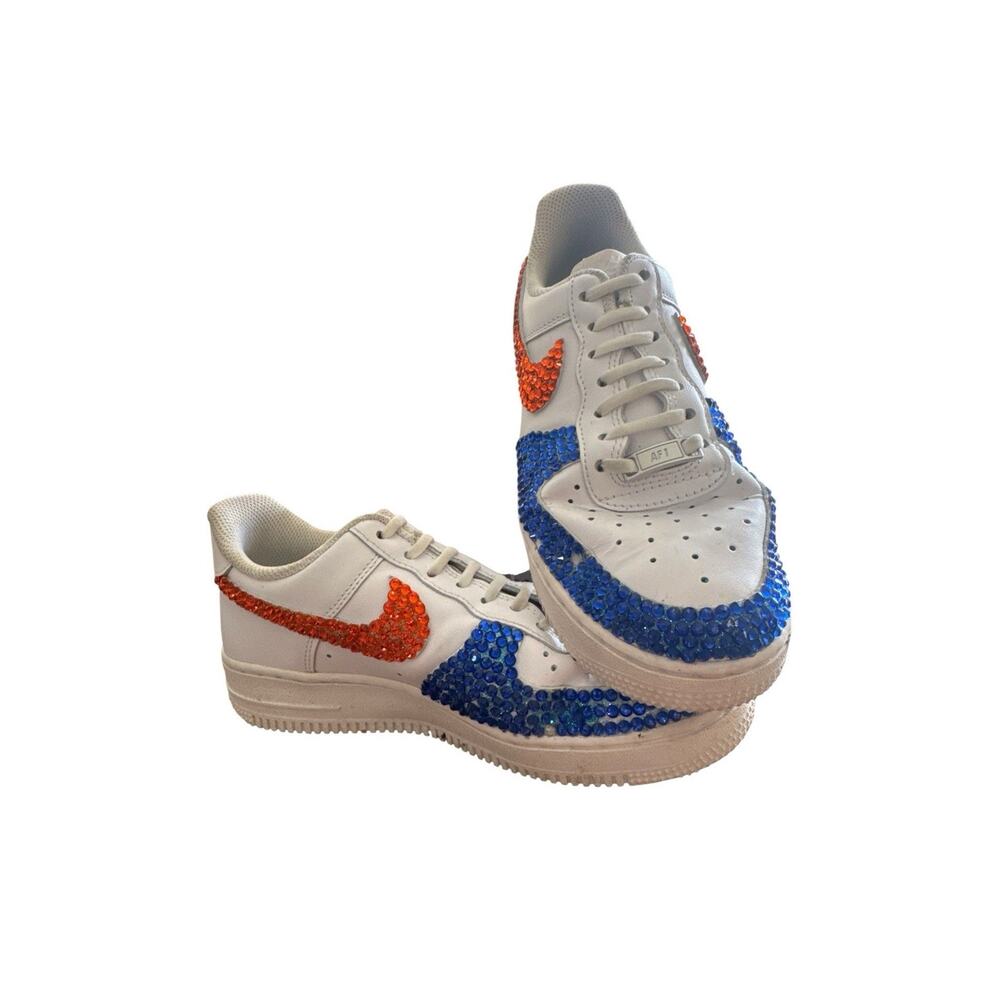 Custom Nike Air Force 1 Florida Gators Orange Blue Rhinestone Sneakers Bling GUC